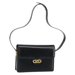 Authentic GUCCI Shoulder Bag Leather Black Gold